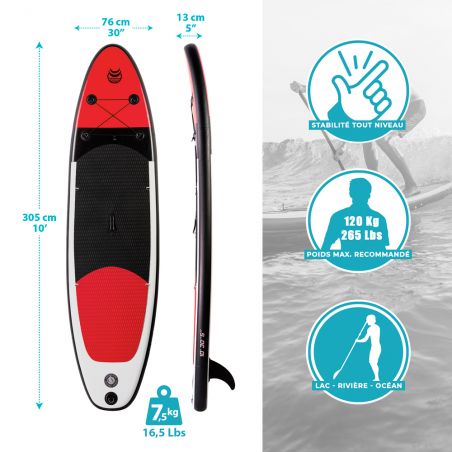 Pack Paddle Gonflable 10' 30'' 5''- Rouge